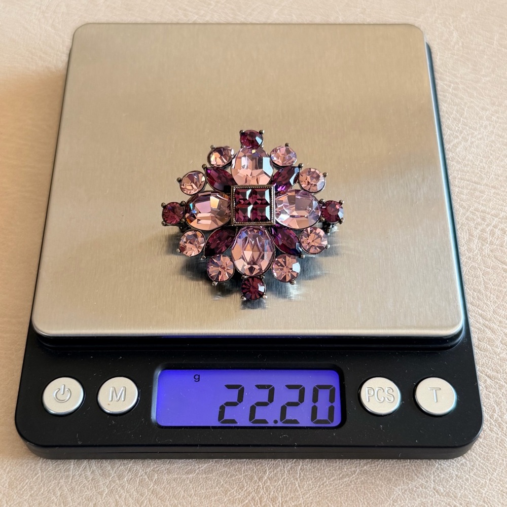 Rare Vintage Givenchy Pink Purple Crystal Luxury Brooch 1.75” Signed EUC - Picture 14 of 16